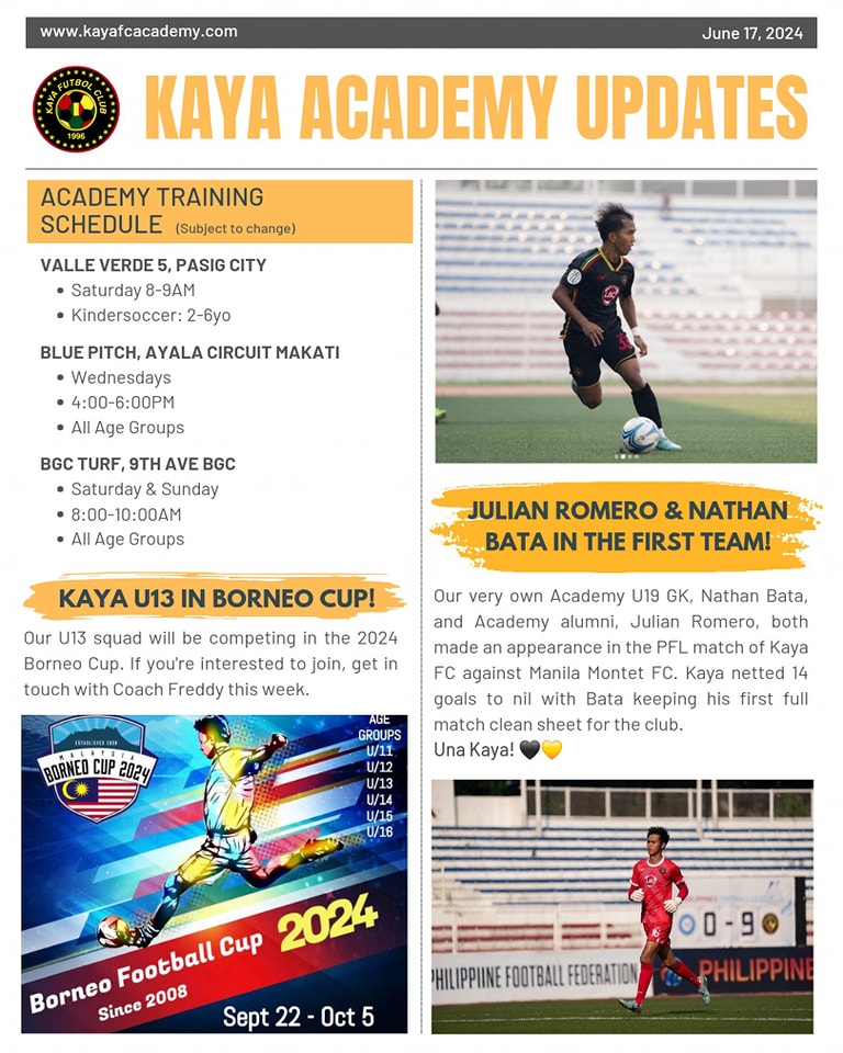 Academy Updates June 17 2024 Kaya Fc Academy